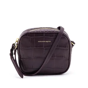Alexander McQueen Bordeaux Calfskin Crocodile-Embossed Mini Camera Bag