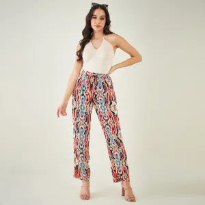 Black and Red Marine Wave Print Pants