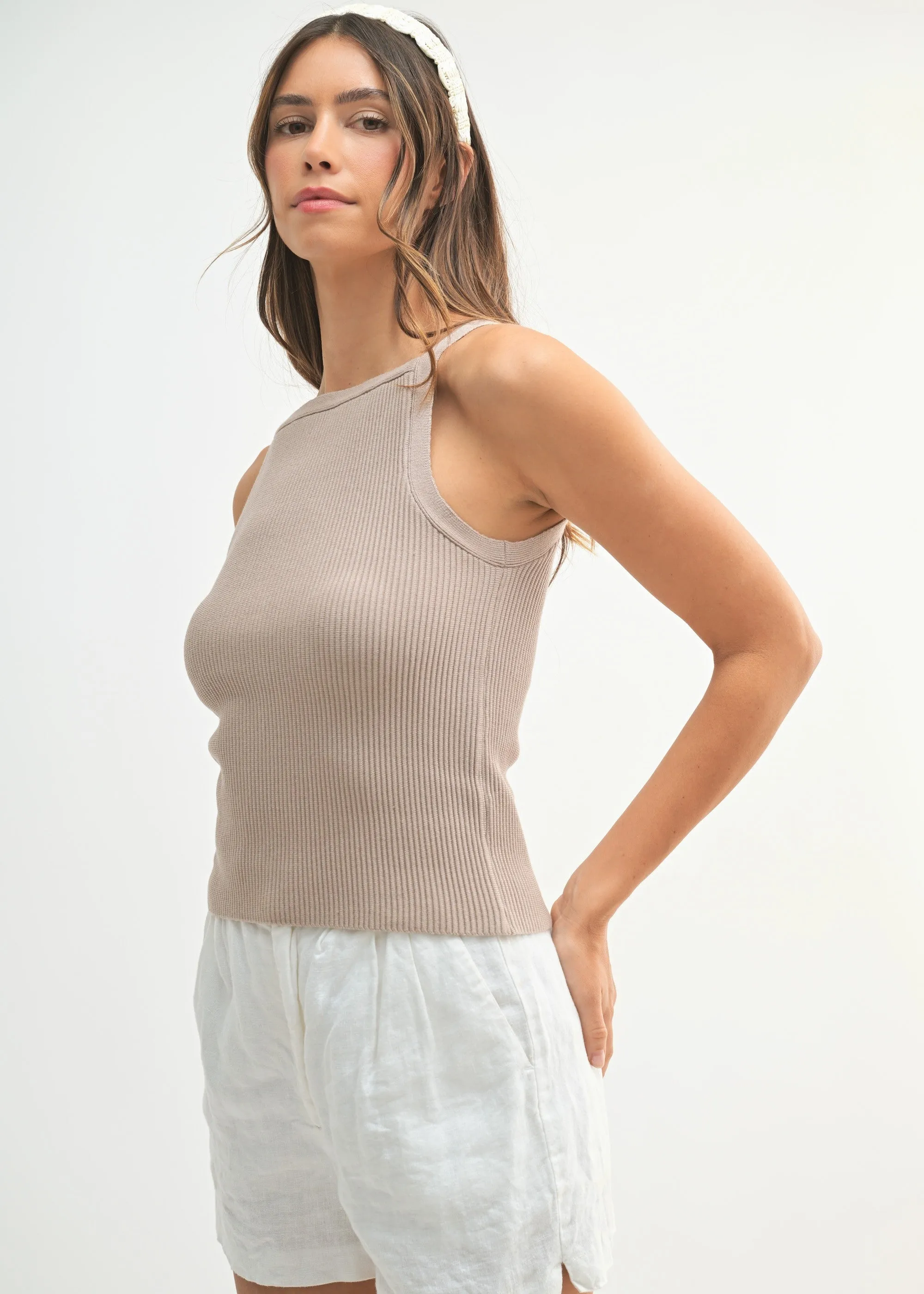 EMMA RIBBED KNIT HIGH NECK TOP