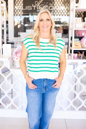 Green & White Striped Sweater