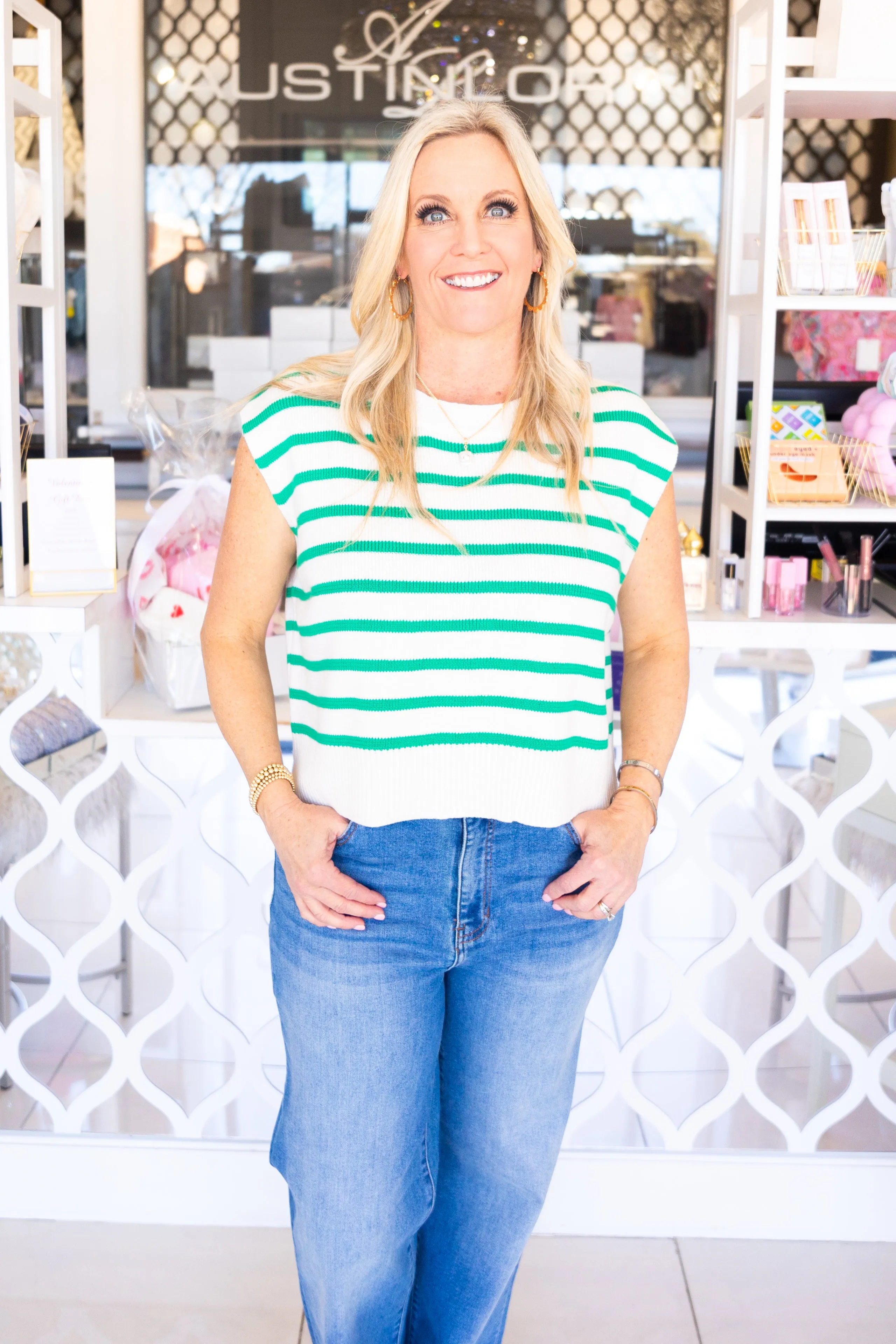 Green & White Striped Sweater