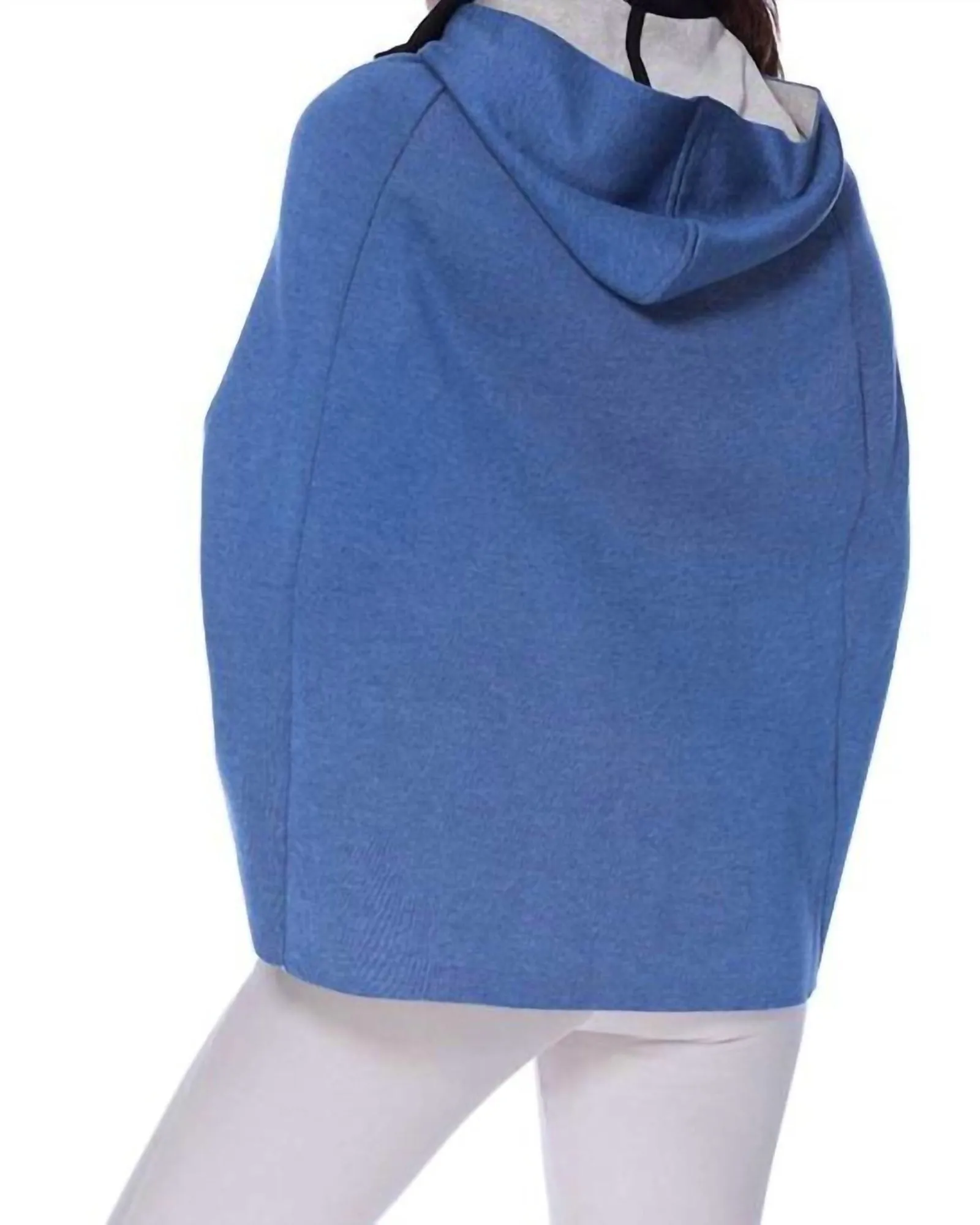 High Slit Detachable Hooded Poncho in Denim Stone | Denim Stone