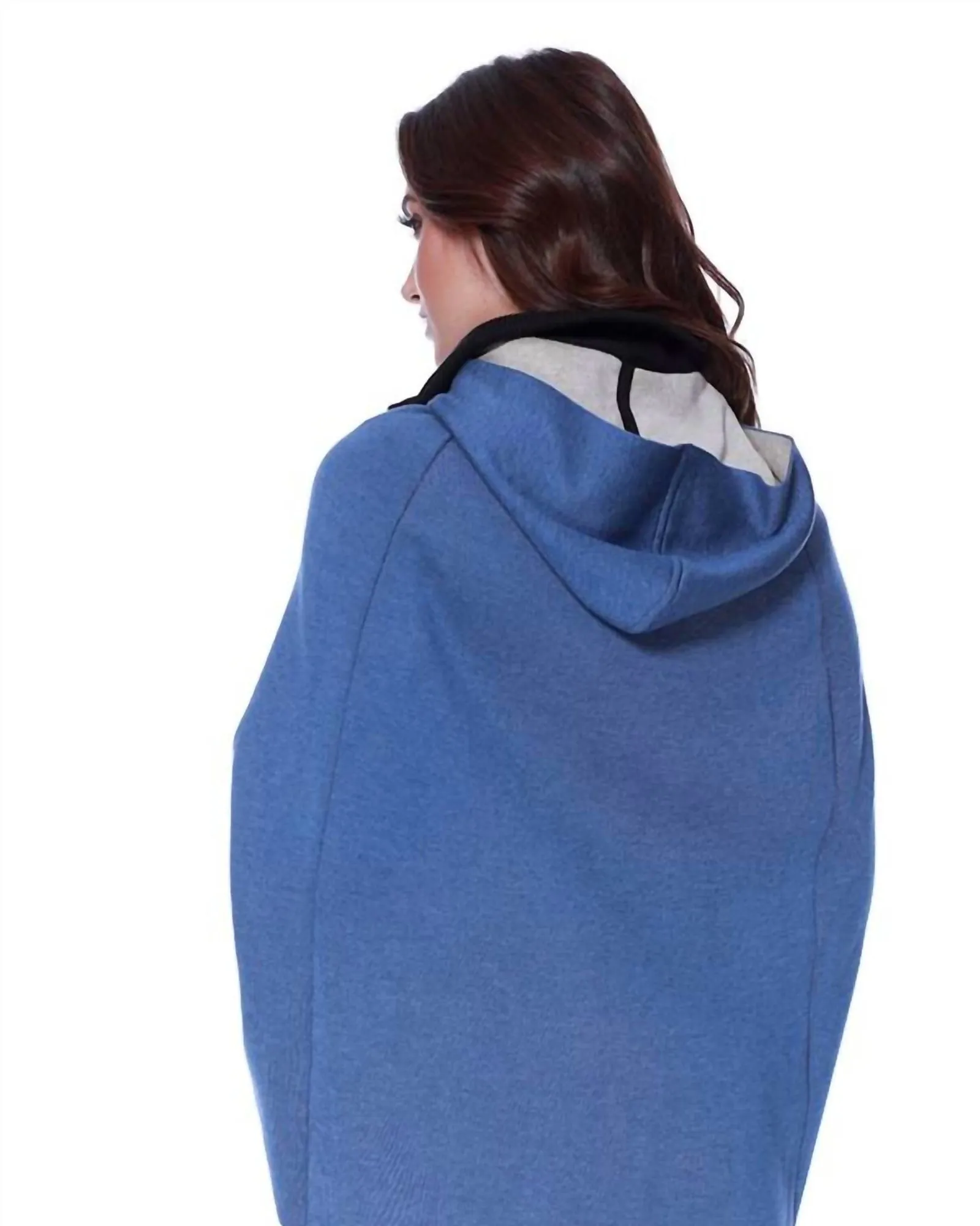 High Slit Detachable Hooded Poncho in Denim Stone | Denim Stone
