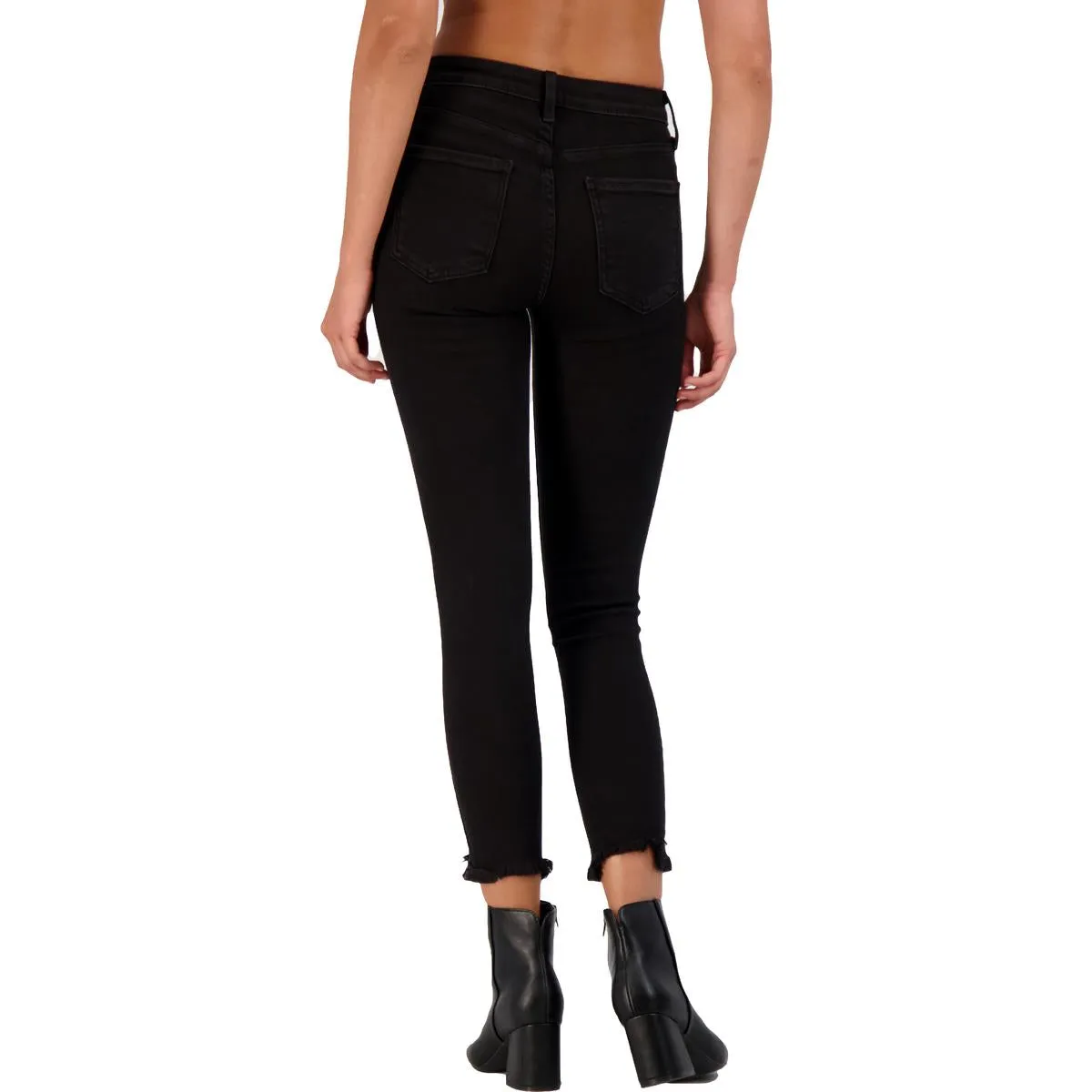 Just Black Women's Black Wash Cropped Raw Hem High Rise Skinny Jeans