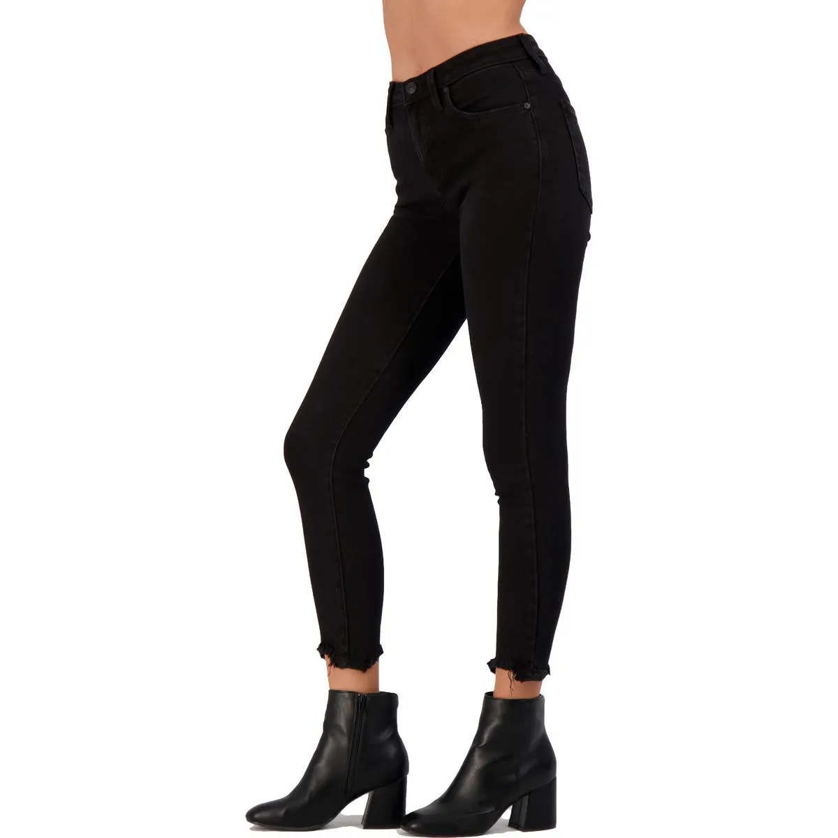 Just Black Women's Black Wash Cropped Raw Hem High Rise Skinny Jeans