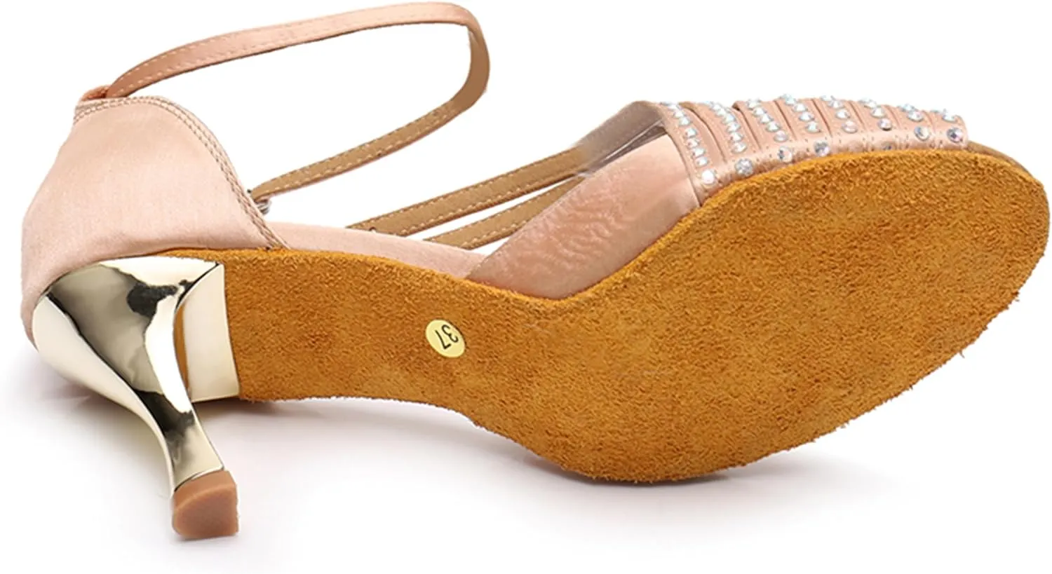 Latin Dancing Shoes for Women Ankle Strap Ballroom Dance Classes Heels Wedding Evening Sandals with Rhinestones X010A