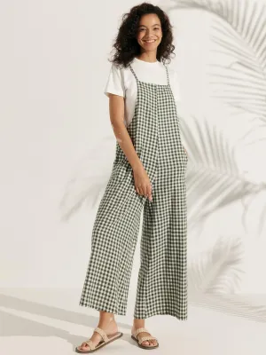 Linen Gingham Wide Legs Spaghetti Jumpsuits
