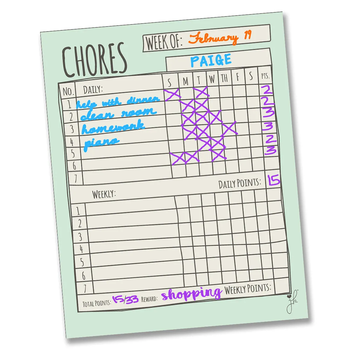 Magnetic Chore Chart for Kids with Markers- Sketch Mint