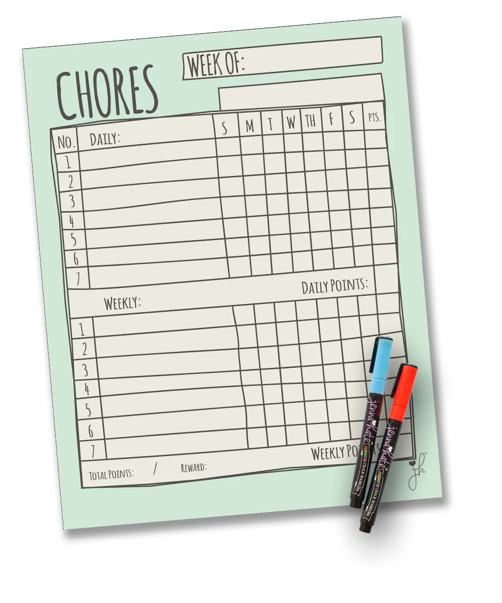 Magnetic Chore Chart for Kids with Markers- Sketch Mint