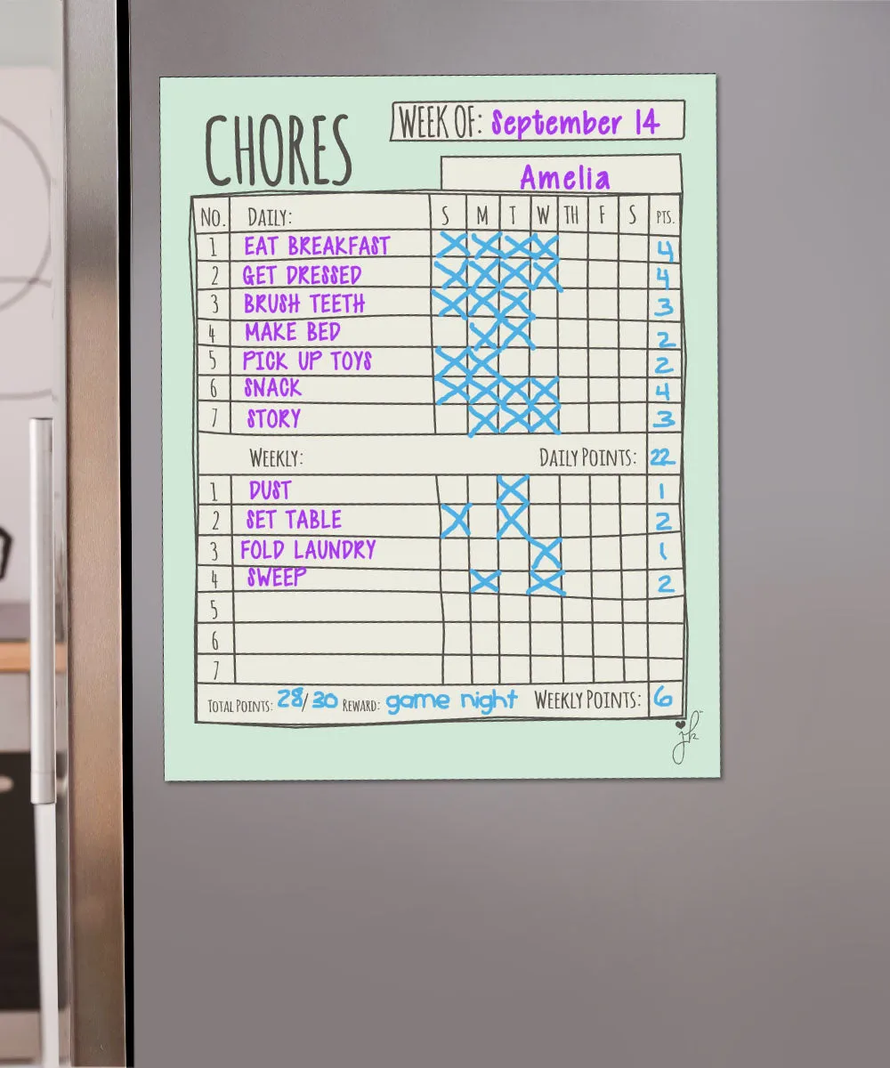 Magnetic Chore Chart for Kids with Markers- Sketch Mint