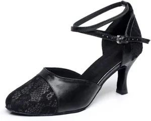 Minishion QJ6221 Women's Closed Toe Lace Leather Salsa Latin Dance Shoes