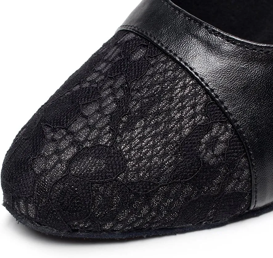 Minishion QJ6221 Women's Closed Toe Lace Leather Salsa Latin Dance Shoes