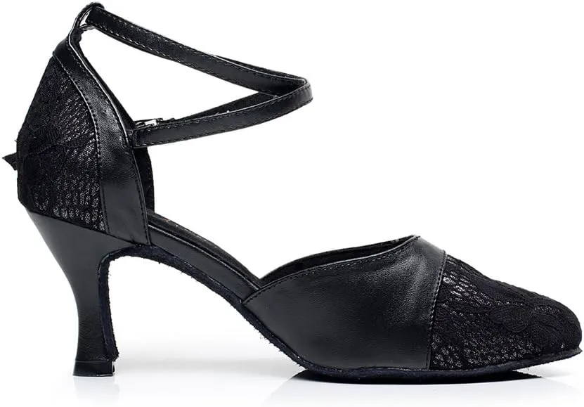 Minishion QJ6221 Women's Closed Toe Lace Leather Salsa Latin Dance Shoes
