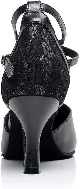 Minishion QJ6221 Women's Closed Toe Lace Leather Salsa Latin Dance Shoes