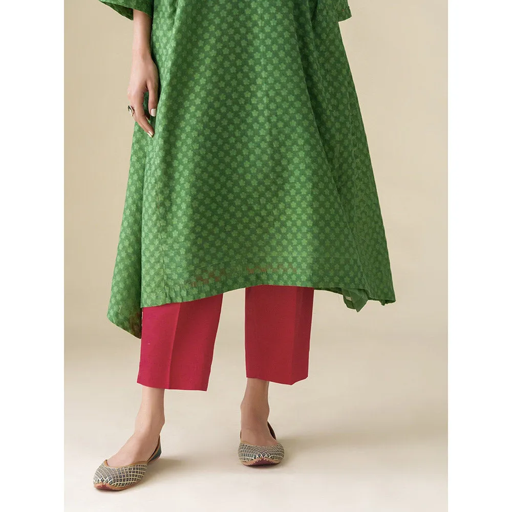 Mushio Green Hand Embroidered Chanderi Vrinda Kurta with Slip with Pant and Dupatta (Set of 4)