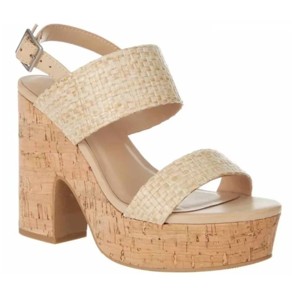 Natural Straw Chunky Heel Sandal