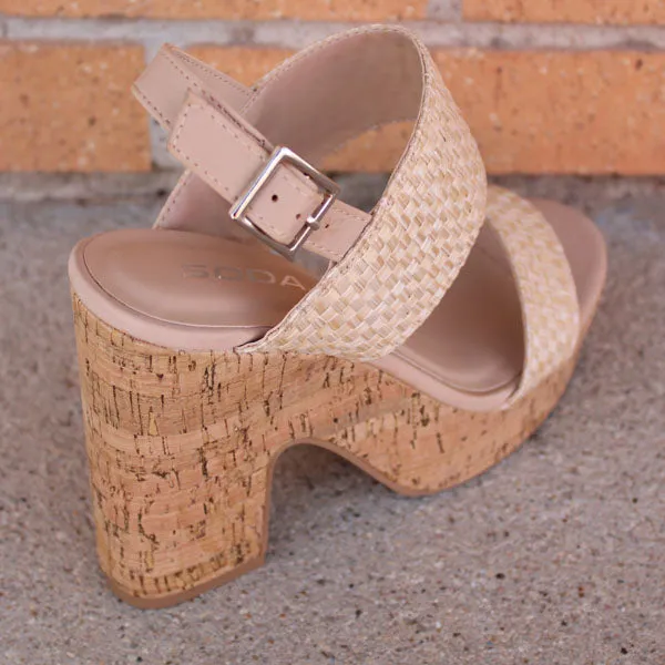 Natural Straw Chunky Heel Sandal