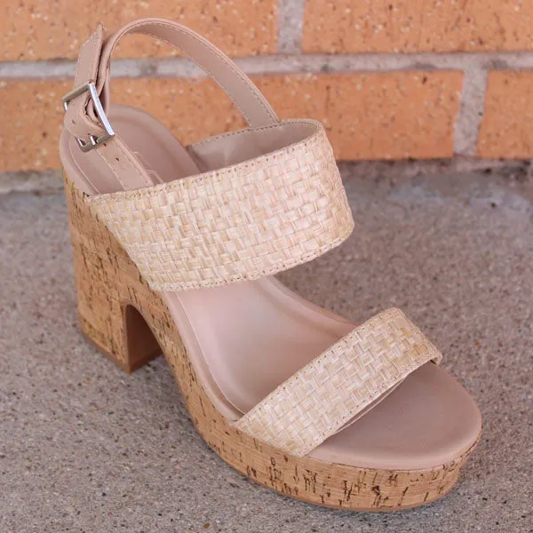 Natural Straw Chunky Heel Sandal
