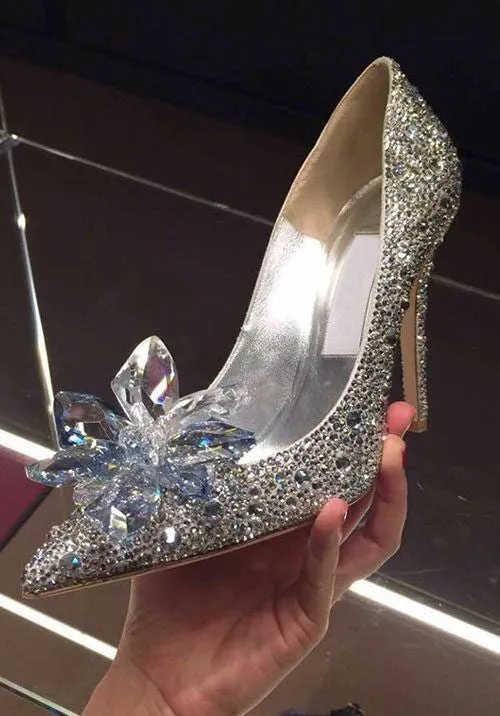 New Rhinestone Cinderella Pointed Toe Crystal High Heels Shoes
