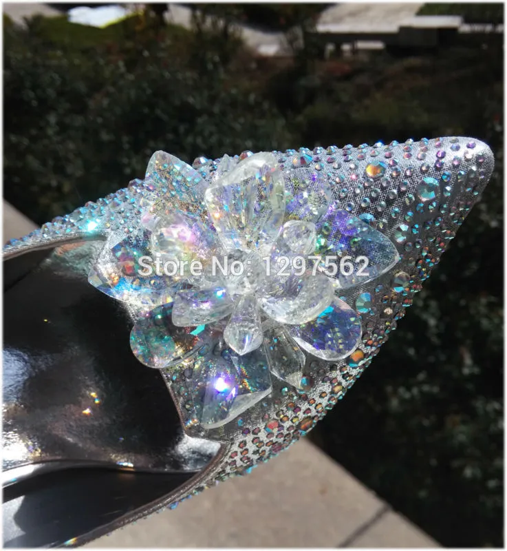 New Rhinestone Cinderella Pointed Toe Crystal High Heels Shoes