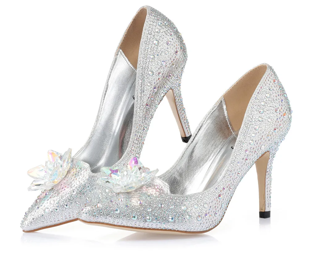 New Rhinestone Cinderella Pointed Toe Crystal High Heels Shoes