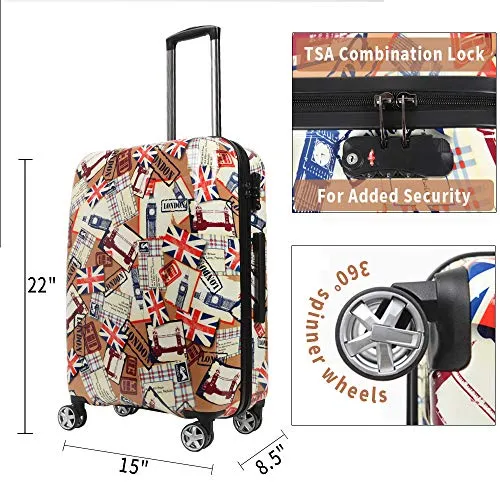 NEWCOM Luggage 20 Inch Hard Shell Spinner Wheels Printed National Flag Graffiti ABS  PC Build-In TSA Lock Lightweight Traveling Carry On for Hip Pop Punk Youth