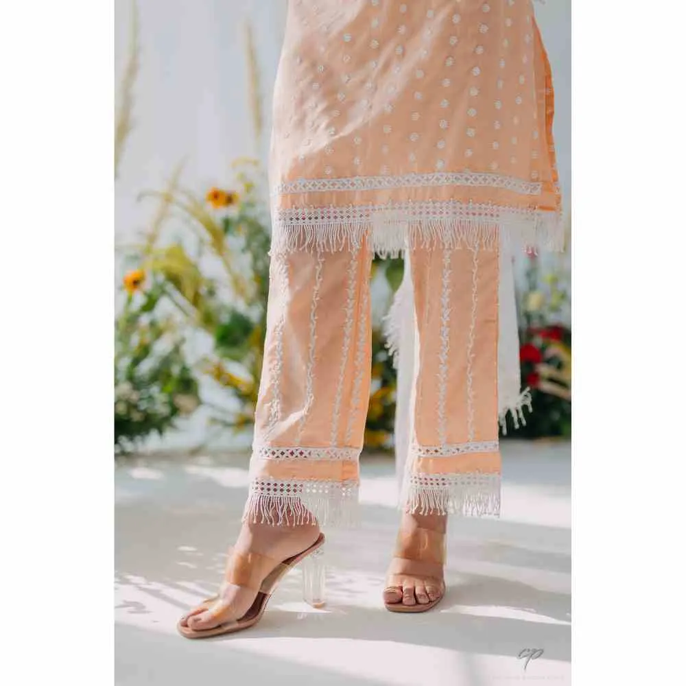 Old Marigold Sadia Peach Mulmul Kurta with Dupatta (Set of 3)