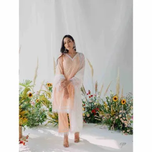 Old Marigold Sadia Peach Mulmul Kurta with Dupatta (Set of 3)