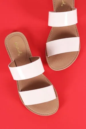 Qupid Patent Double Band Slide Flat Sandals