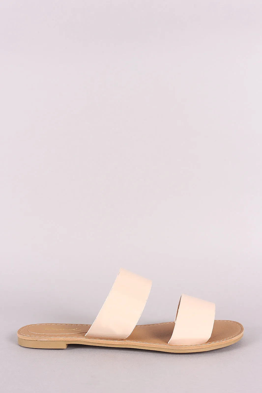 Qupid Patent Double Band Slide Flat Sandals