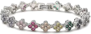 Rainbow & Clover Zircon Unisex Bracelet, Crystal Flower Design, Fashion-Forward Accessory