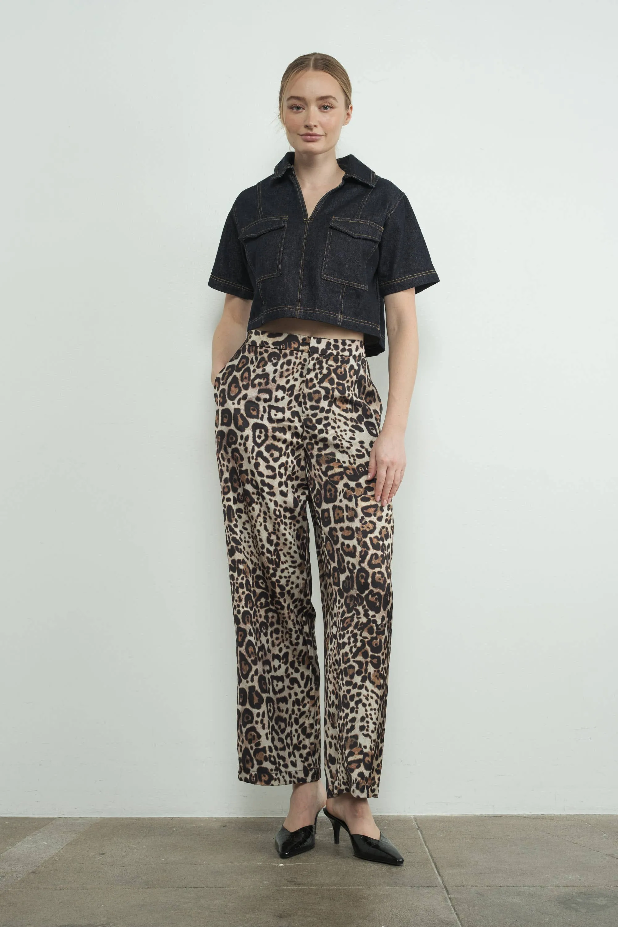 SATIN ANIMAL PRINT PANTS