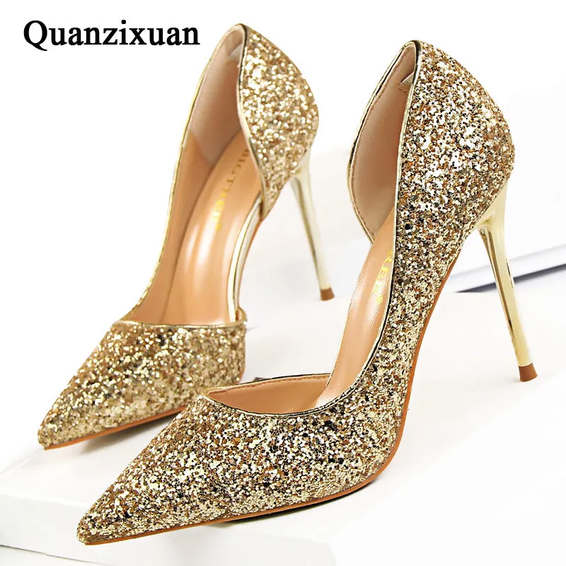 Sexy High Heels Pointed Toe Stiletto Glitter Heels- Wedding Shoes Bride Designer Heels