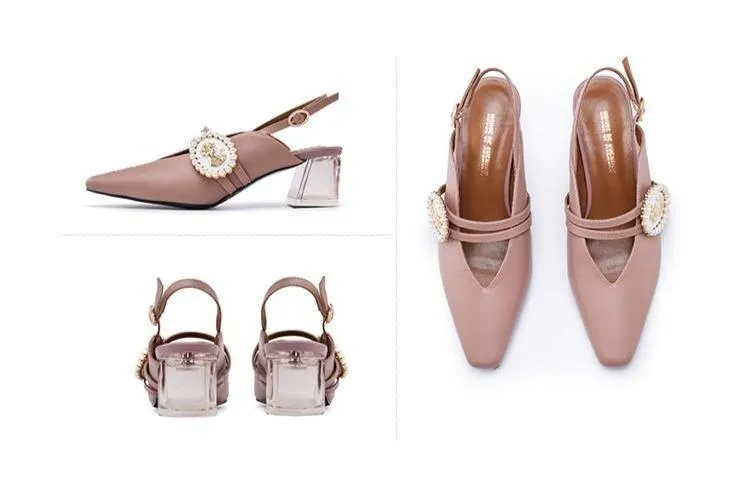 Spring new retro square head female transparent heel high heels - Luna