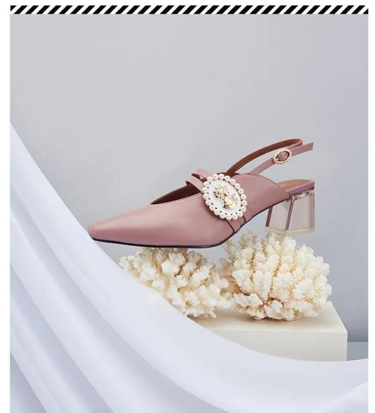 Spring new retro square head female transparent heel high heels - Luna