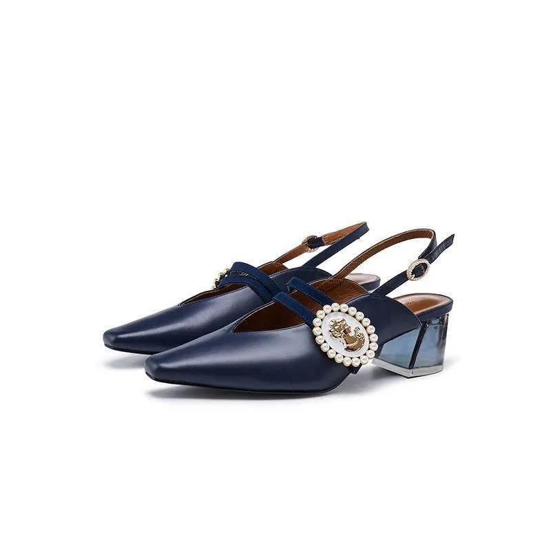 Spring new retro square head female transparent heel high heels - Luna