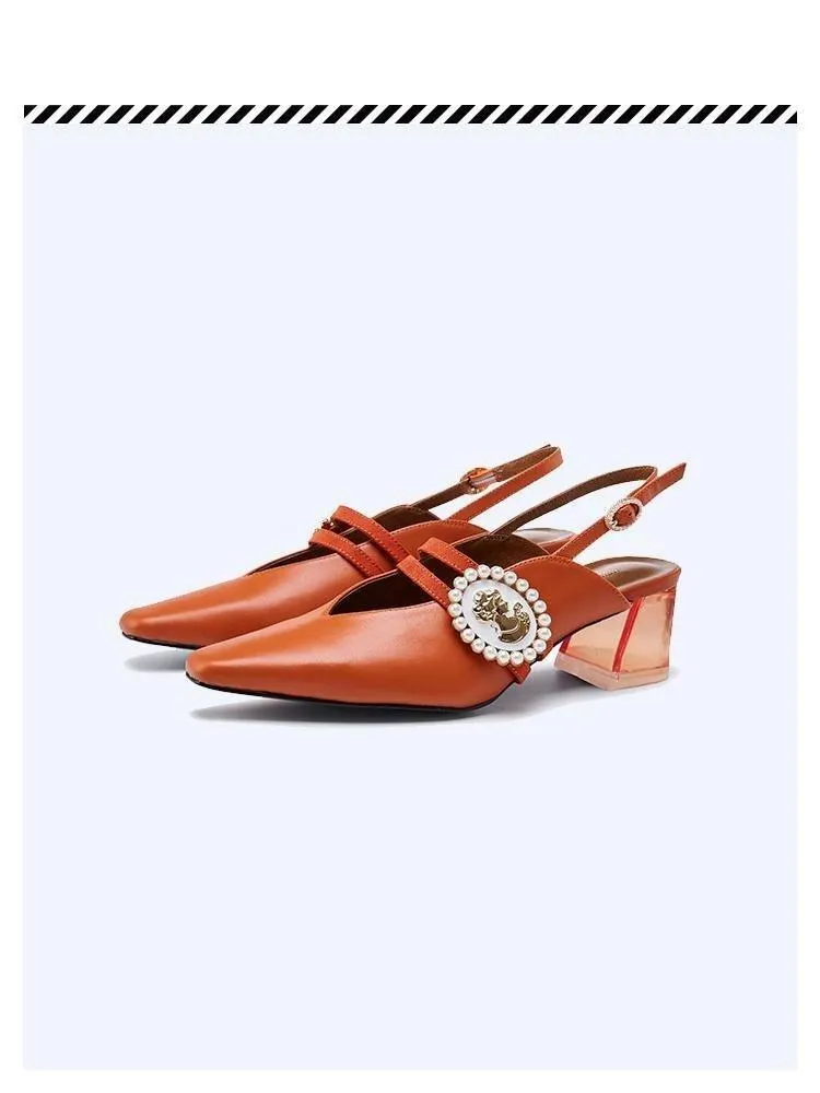 Spring new retro square head female transparent heel high heels - Luna