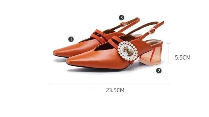Spring new retro square head female transparent heel high heels - Luna