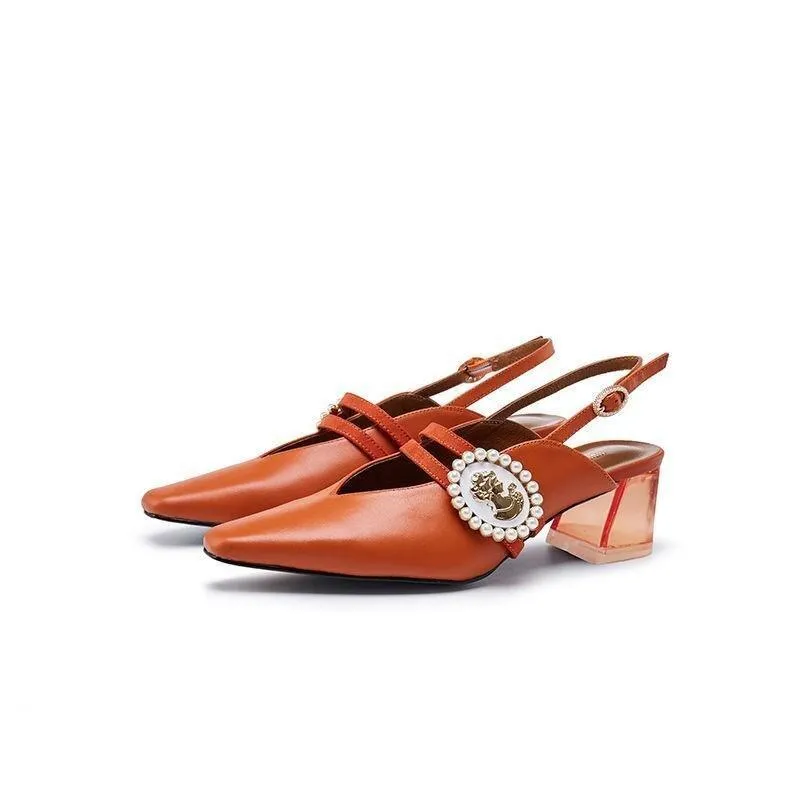 Spring new retro square head female transparent heel high heels - Luna