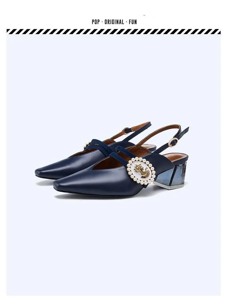 Spring new retro square head female transparent heel high heels - Luna