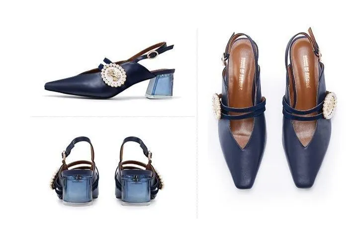 Spring new retro square head female transparent heel high heels - Luna