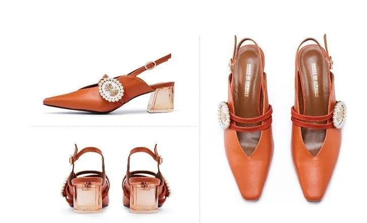 Spring new retro square head female transparent heel high heels - Luna