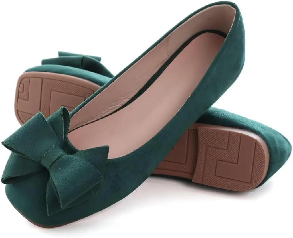 TN TANGNEST Women's Ballet Flats Fashion Bowknot Square Toe Casual Flat Shoes Comfortable Wedding Party Dress Flats