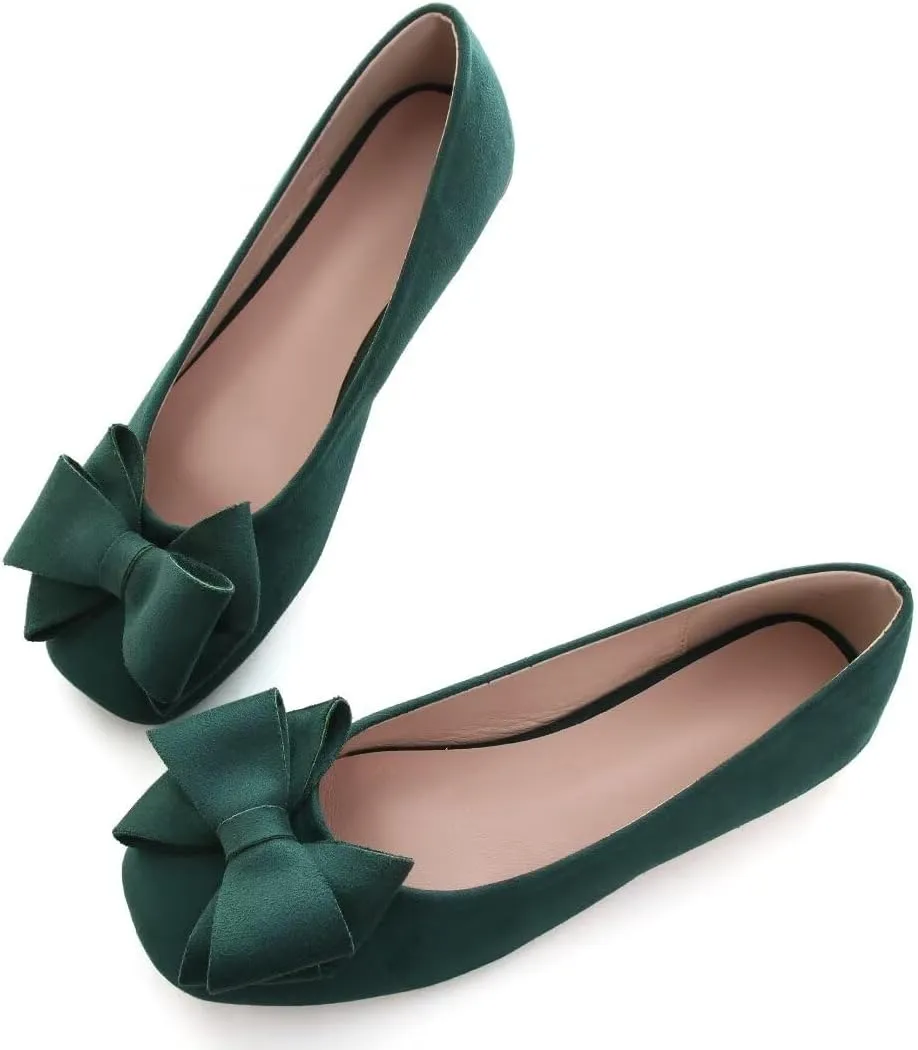 TN TANGNEST Women's Ballet Flats Fashion Bowknot Square Toe Casual Flat Shoes Comfortable Wedding Party Dress Flats