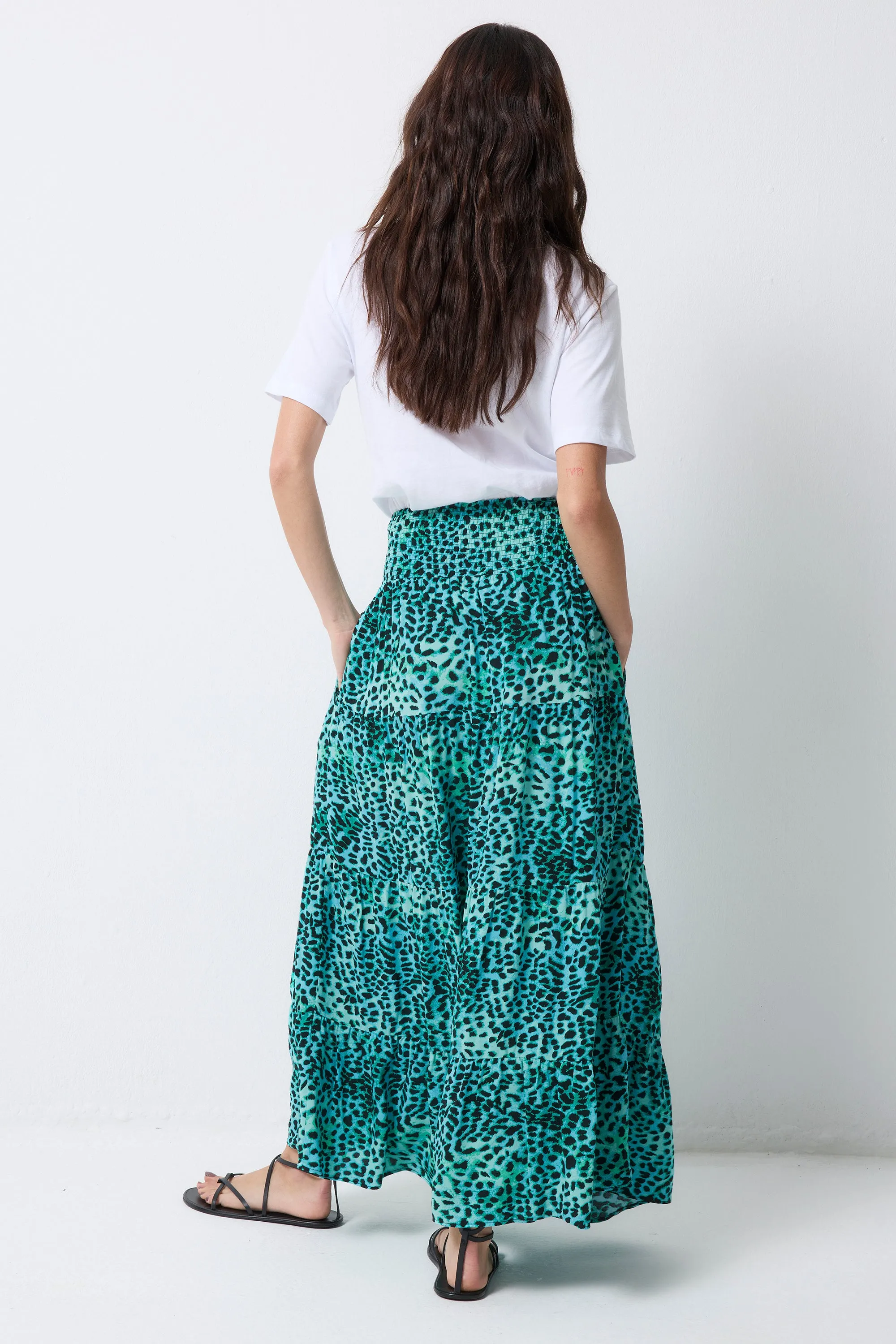 Turquoise with Black Leopard Maxi Skirt