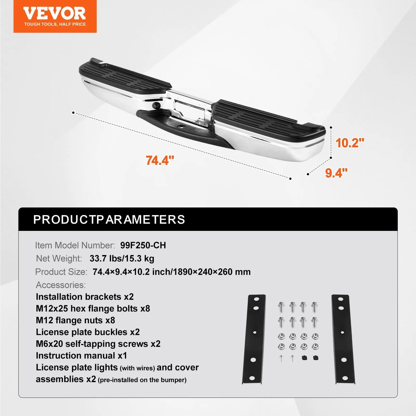 Vevor Rear Step Bumper Steel Compatible with 1999-2007 Ford F250/F350 Super Duty New