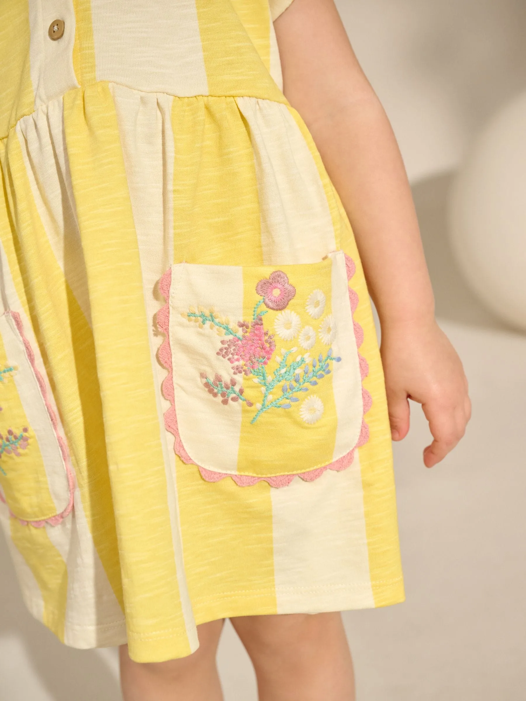 Yellow Stripe Short Sleeve Jersey Summer Dress (3mths-7yrs)