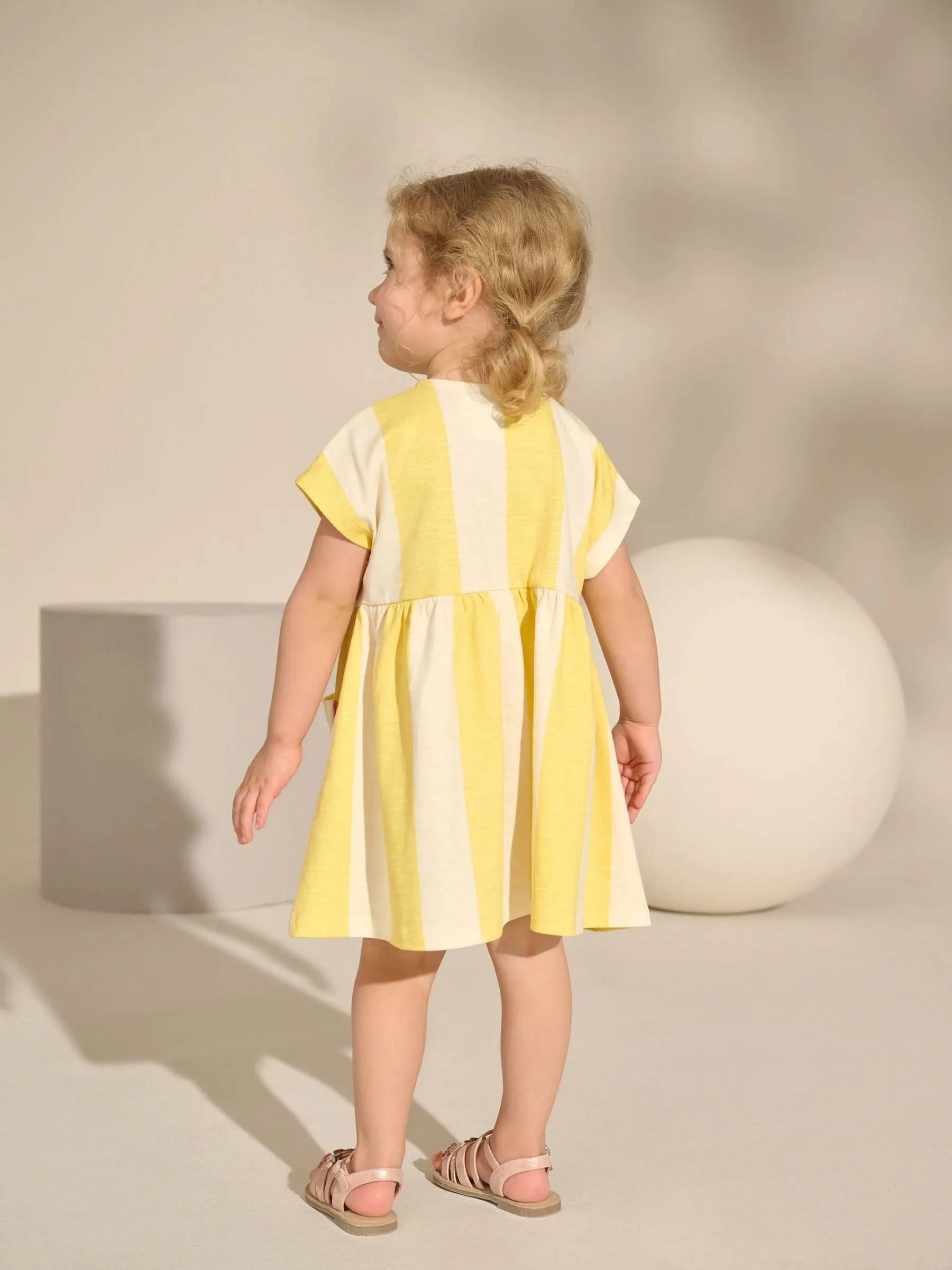 Yellow Stripe Short Sleeve Jersey Summer Dress (3mths-7yrs)
