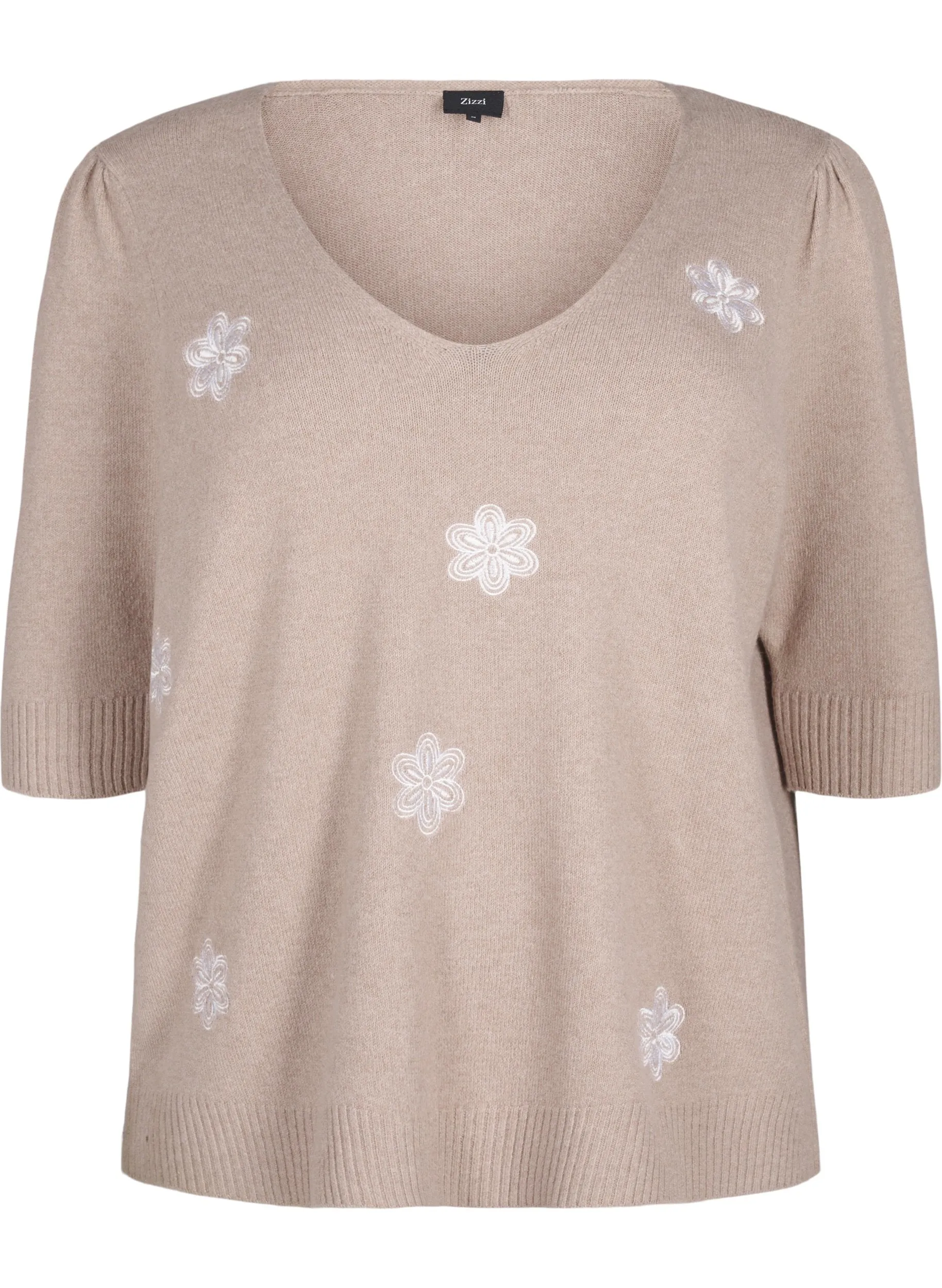 Zizzi Sunny Floral Knit Top in Taupe